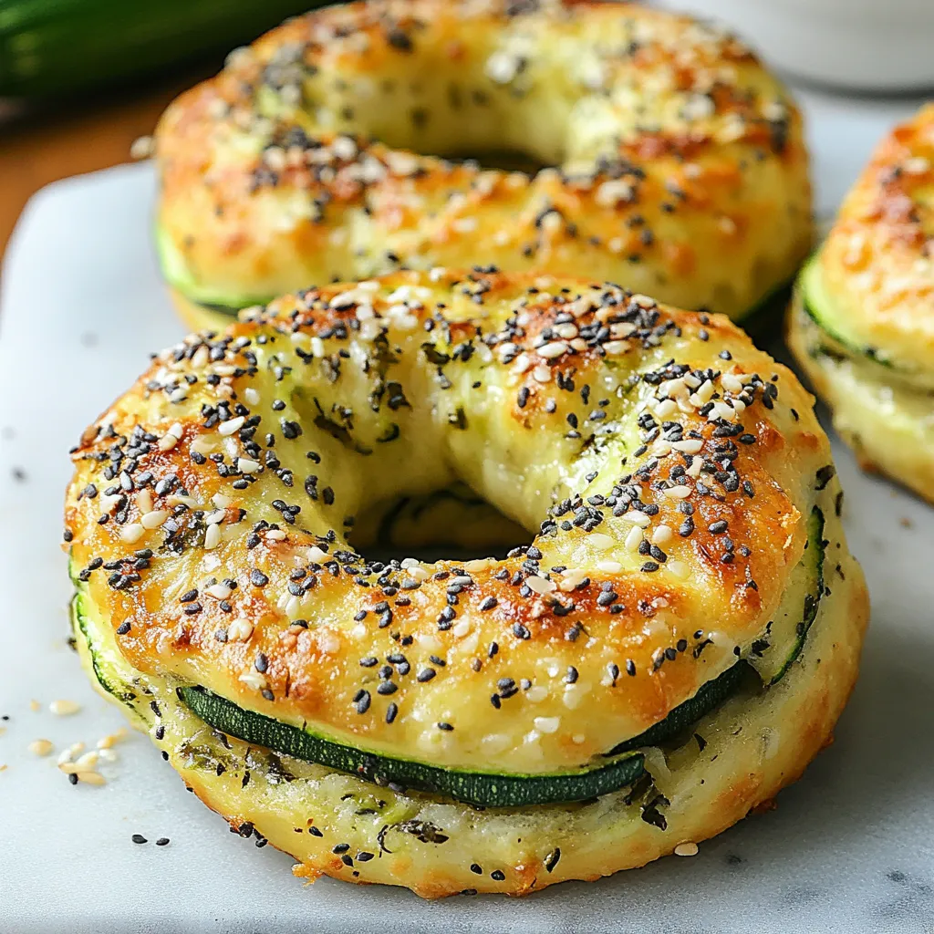 Low carb zucchini bagels made with almond flour and mozzarella, freshly baked on a tray