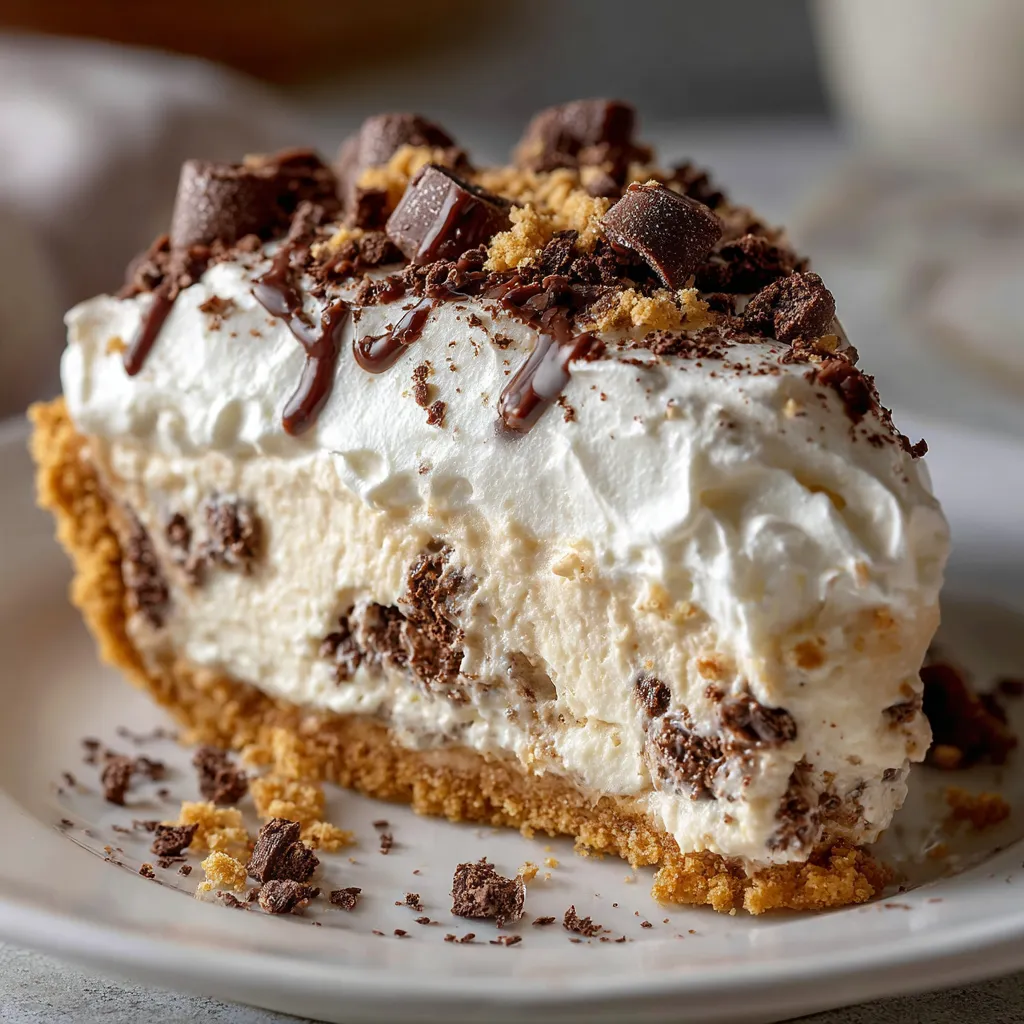Cannoli Cream Pie with creamy ricotta filling, chocolate chips, and pistachio topping in a graham cracker crust.