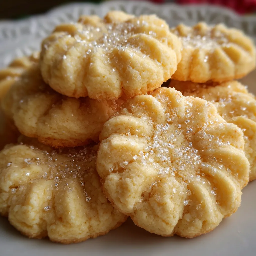 Classic Butter Cookies arranged on a cooling rack with golden edges and a dusting of sugar.