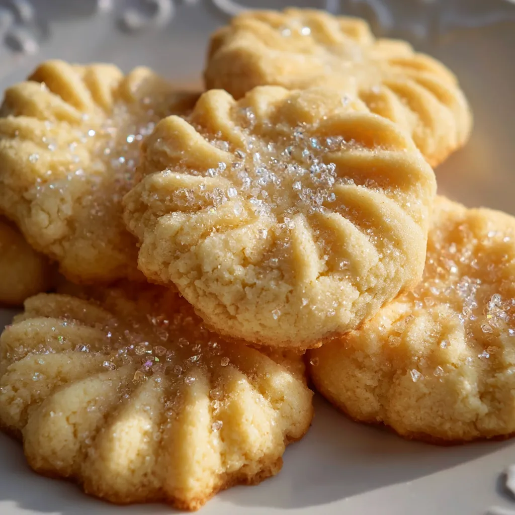 Classic Butter Cookies arranged on a cooling rack with golden edges and a dusting of sugar.