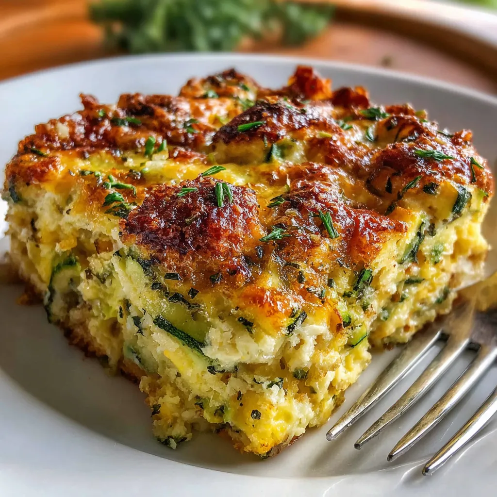 Garden zucchini casserole baked golden brown in a dish with cheesy breadcrumb topping