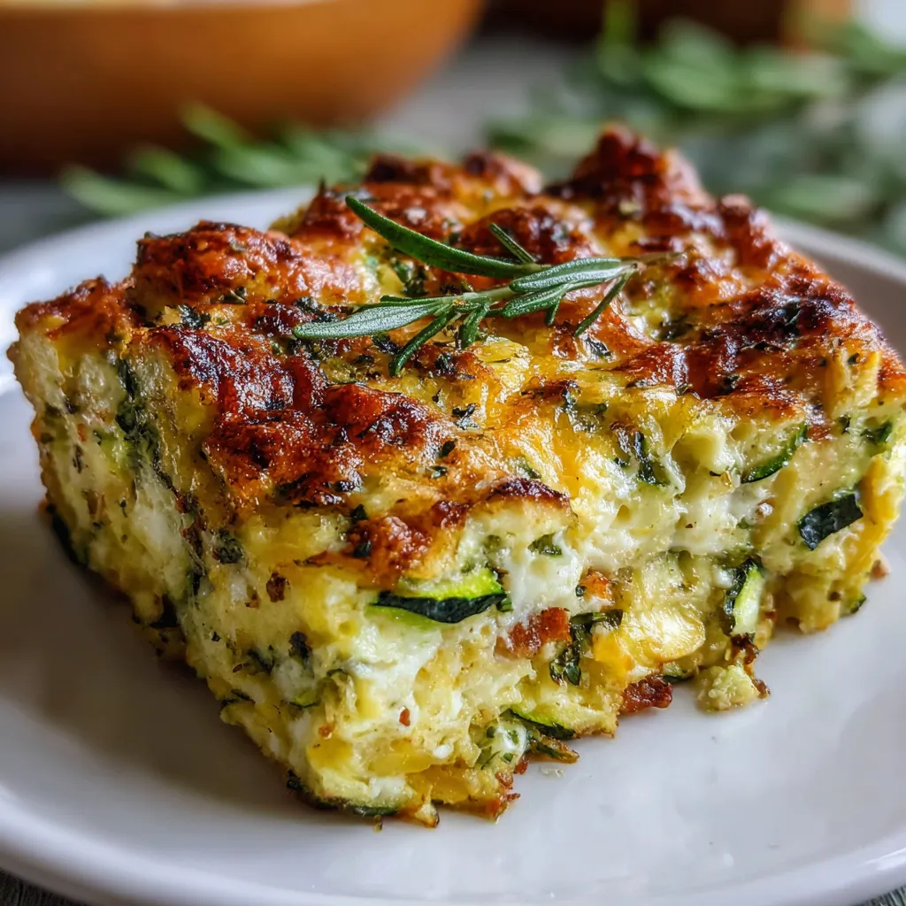 Garden zucchini casserole baked golden brown in a dish with cheesy breadcrumb topping
