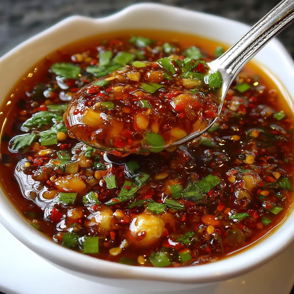Homemade Garlic Chili Sauce in a glass jar with fresh garlic and chili flakes on the side