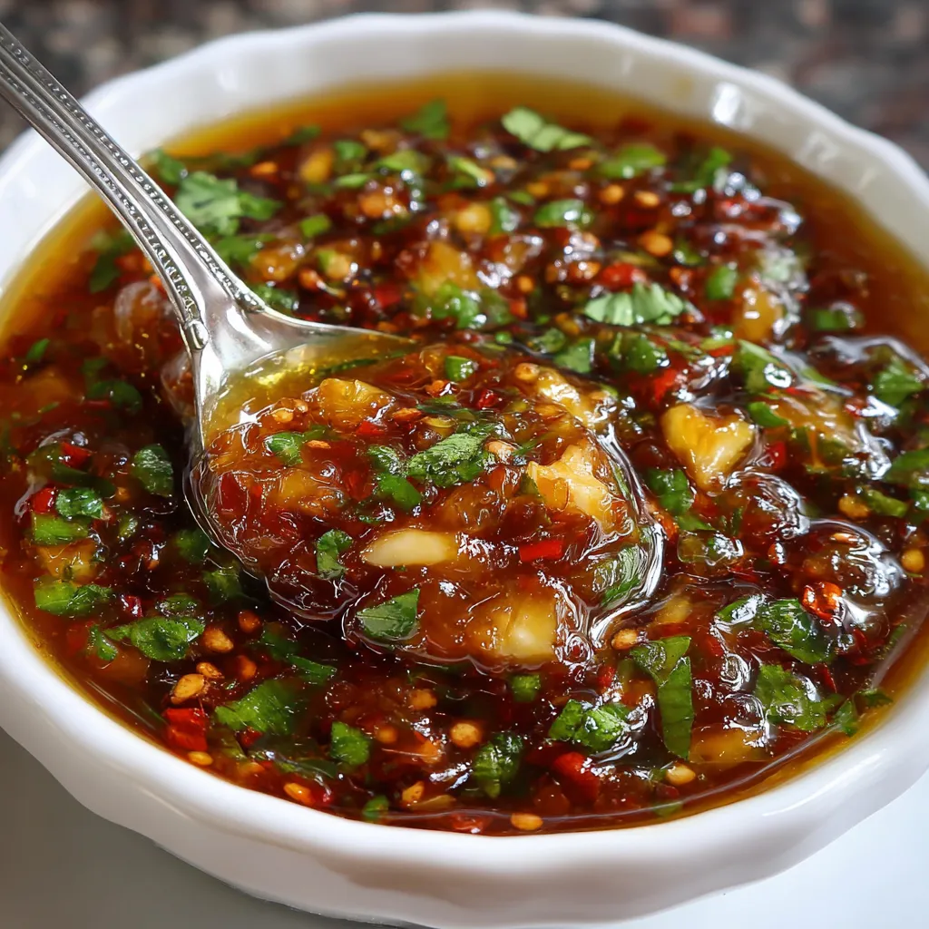 Homemade Garlic Chili Sauce in a glass jar with fresh garlic and chili flakes on the side