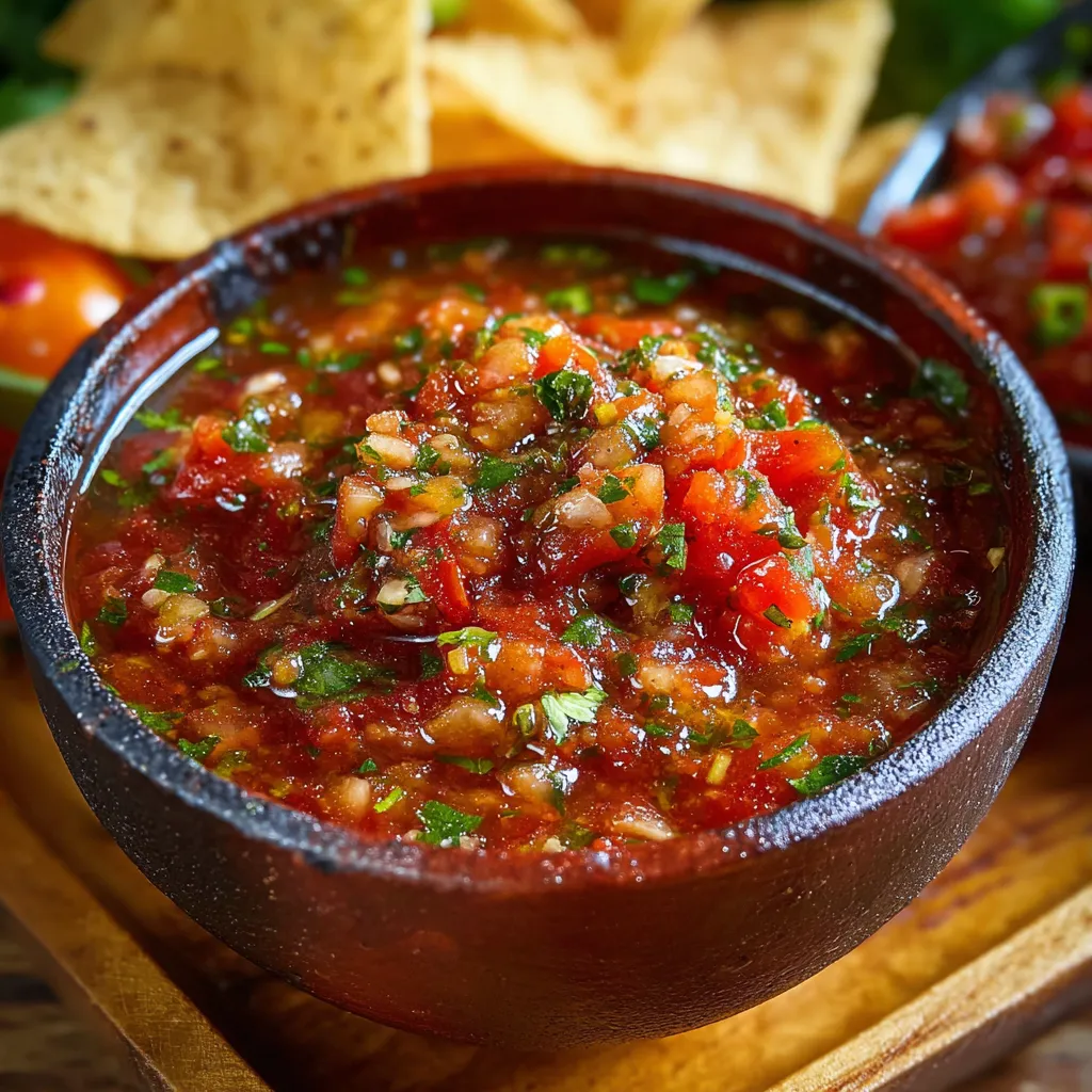 Fresh homemade salsa with cilantro and lime in a bowl, surrounded by tortilla chips.