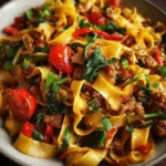 Italian Drunken Noodles with fresh basil and Parmesan in a skillet
