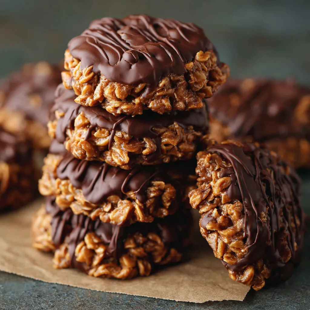 Chewy no-bake chocolate peanut butter cookies on parchment paper