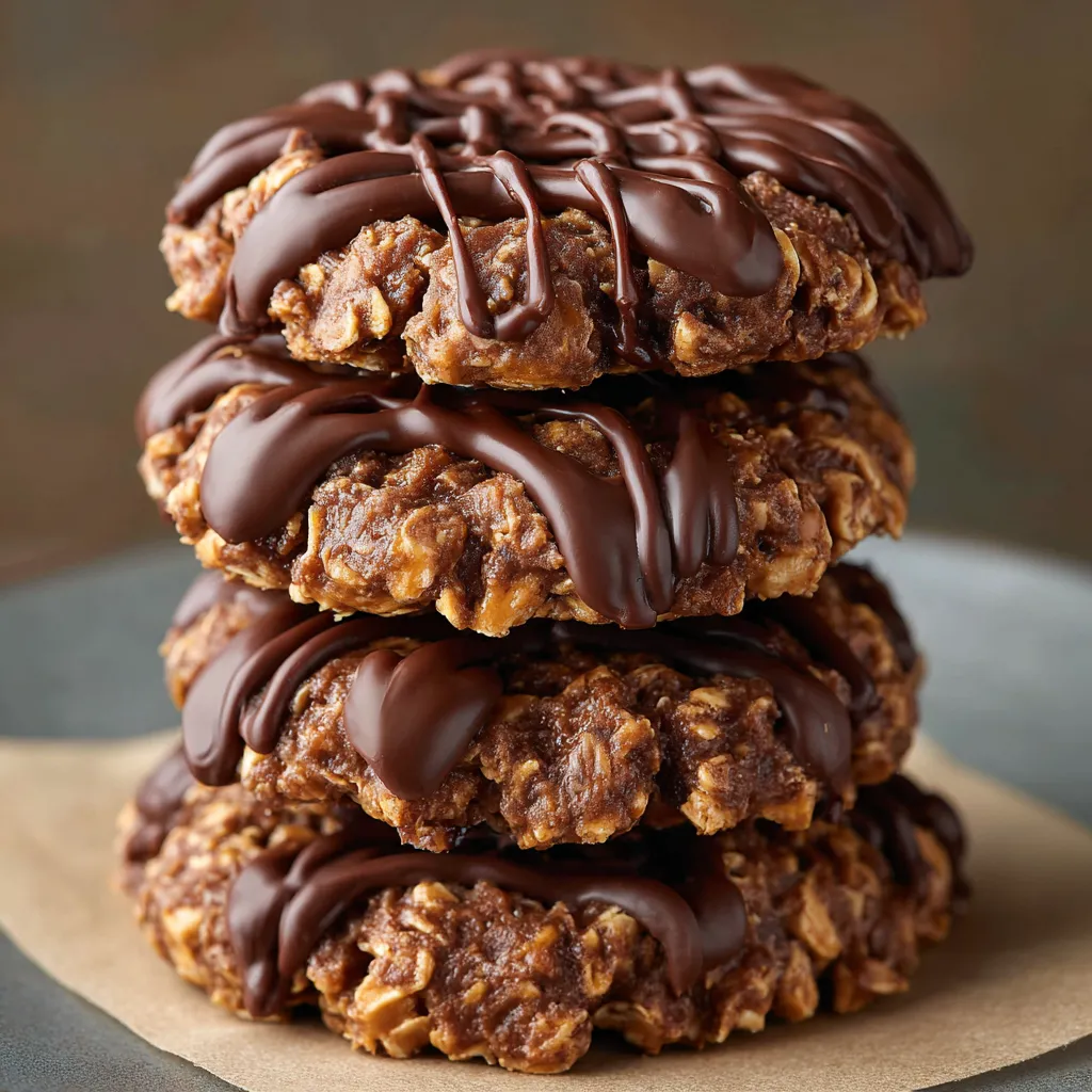 Chewy no-bake chocolate peanut butter cookies on parchment paper