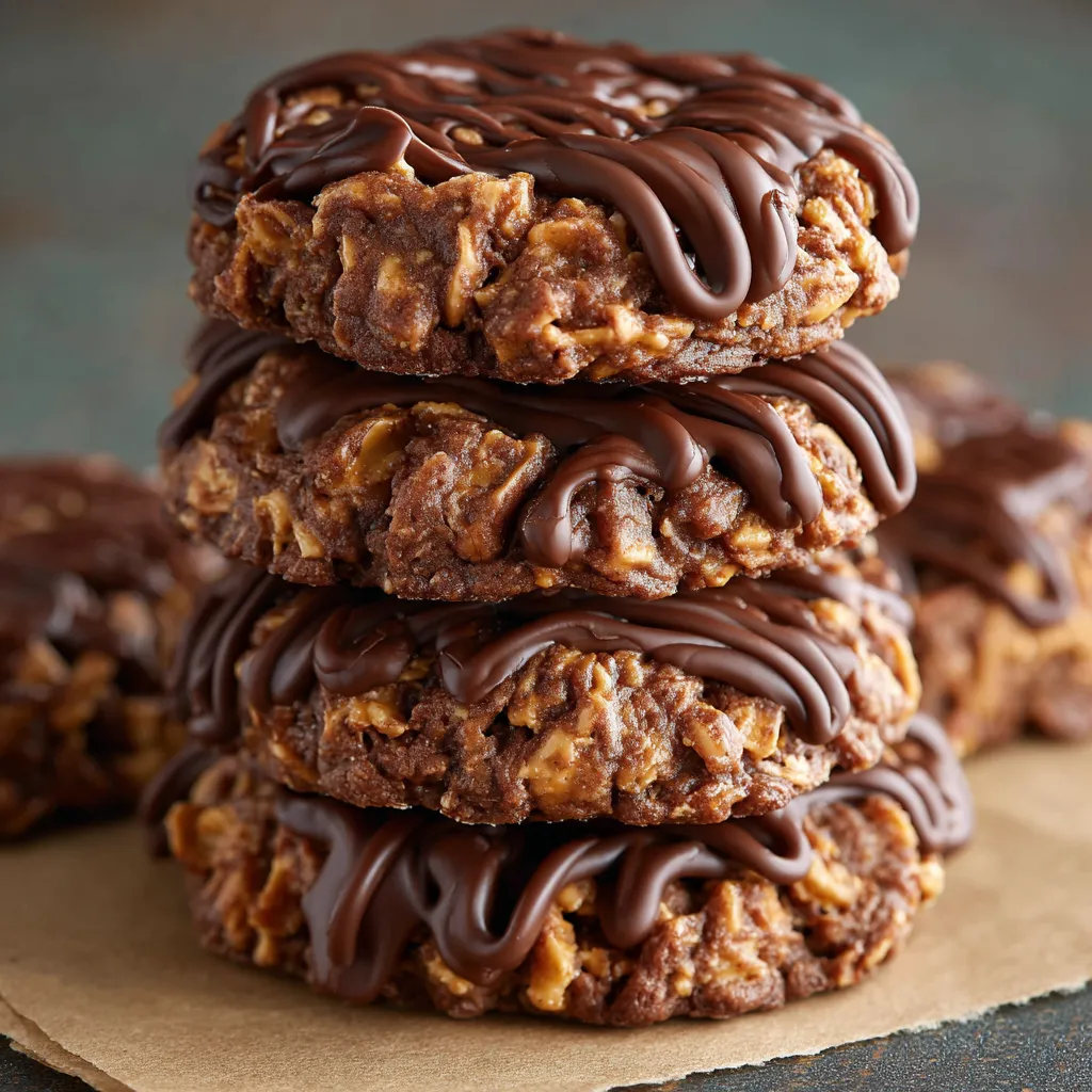 Chewy no-bake chocolate peanut butter cookies on parchment paper