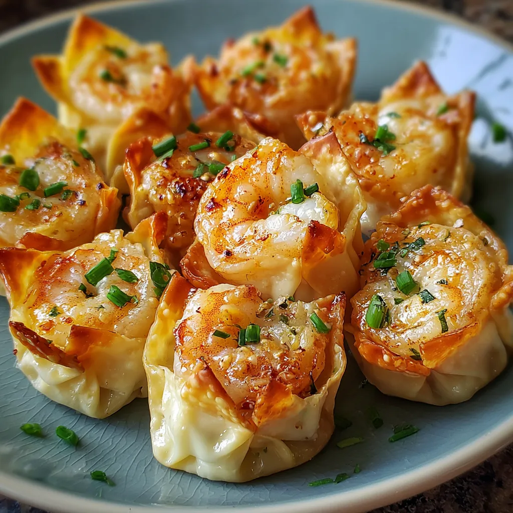 Shrimp and cream cheese wontons arranged on a plate with a bowl of sweet chili dipping sauce.