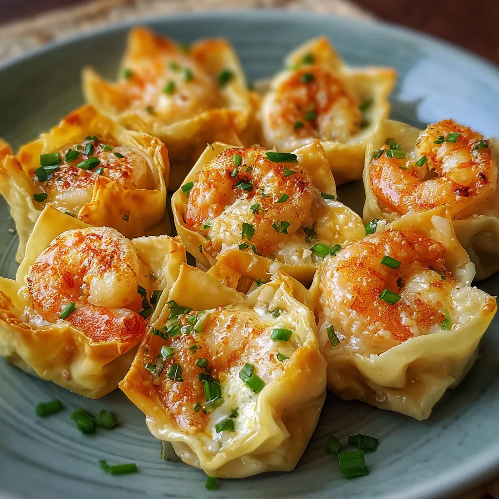 Shrimp and cream cheese wontons arranged on a plate with a bowl of sweet chili dipping sauce.