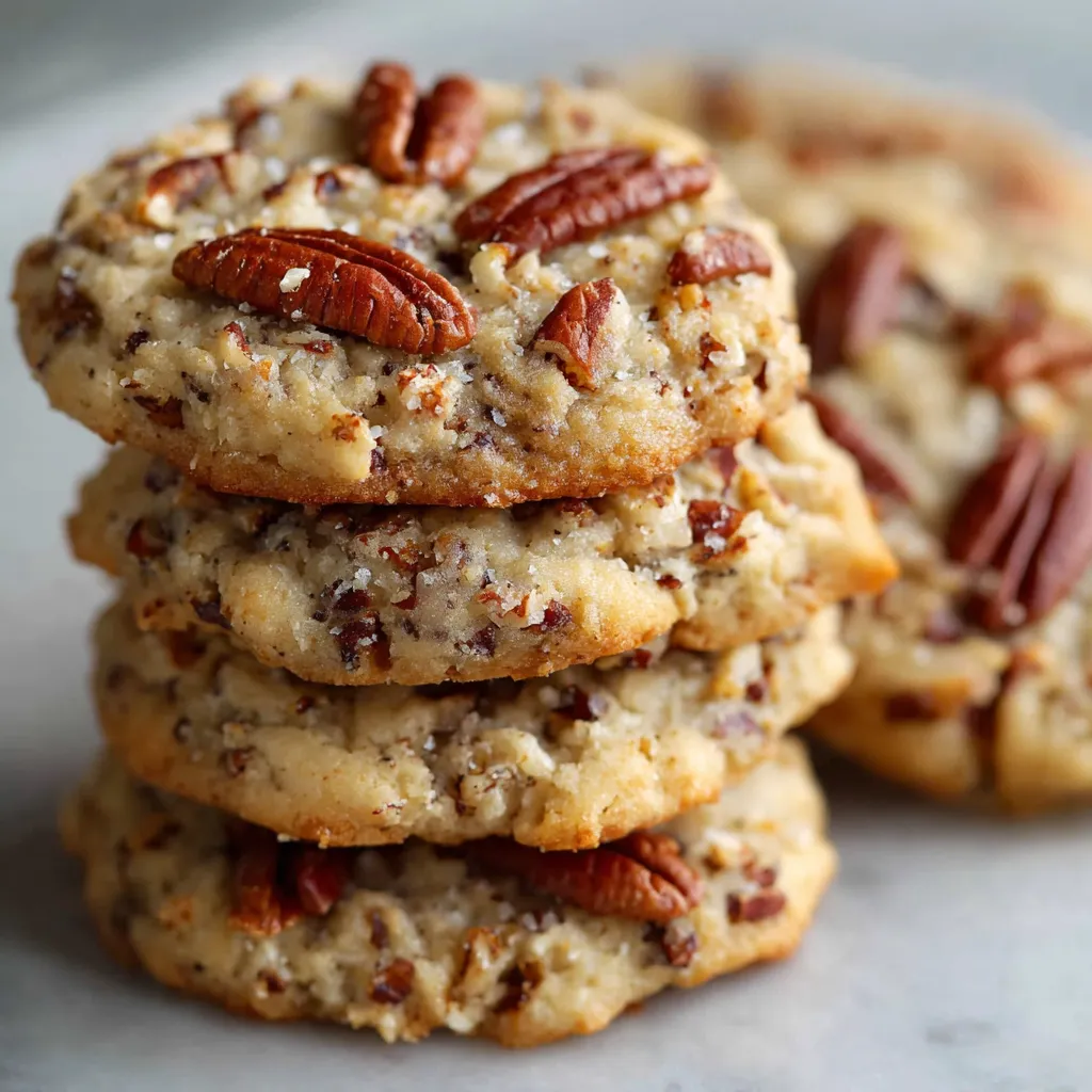 Freshly baked butter pecan cookies with golden toasted edges and soft chewy centers, cooling on a wire rack.