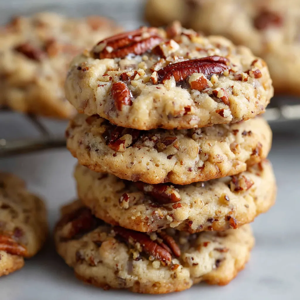 Freshly baked butter pecan cookies with golden toasted edges and soft chewy centers, cooling on a wire rack.