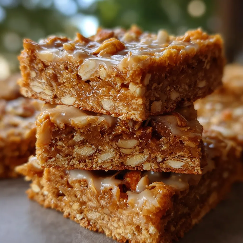 A golden, chewy Anzac biscuit slab cut into square bars on a parchment-lined board.