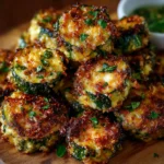 Golden brown crispy zucchini garlic bites served with dipping sauces on a plate.