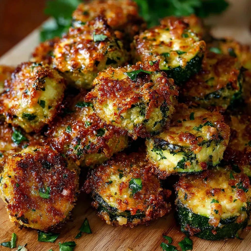 Golden brown crispy zucchini garlic bites served with dipping sauces on a plate.