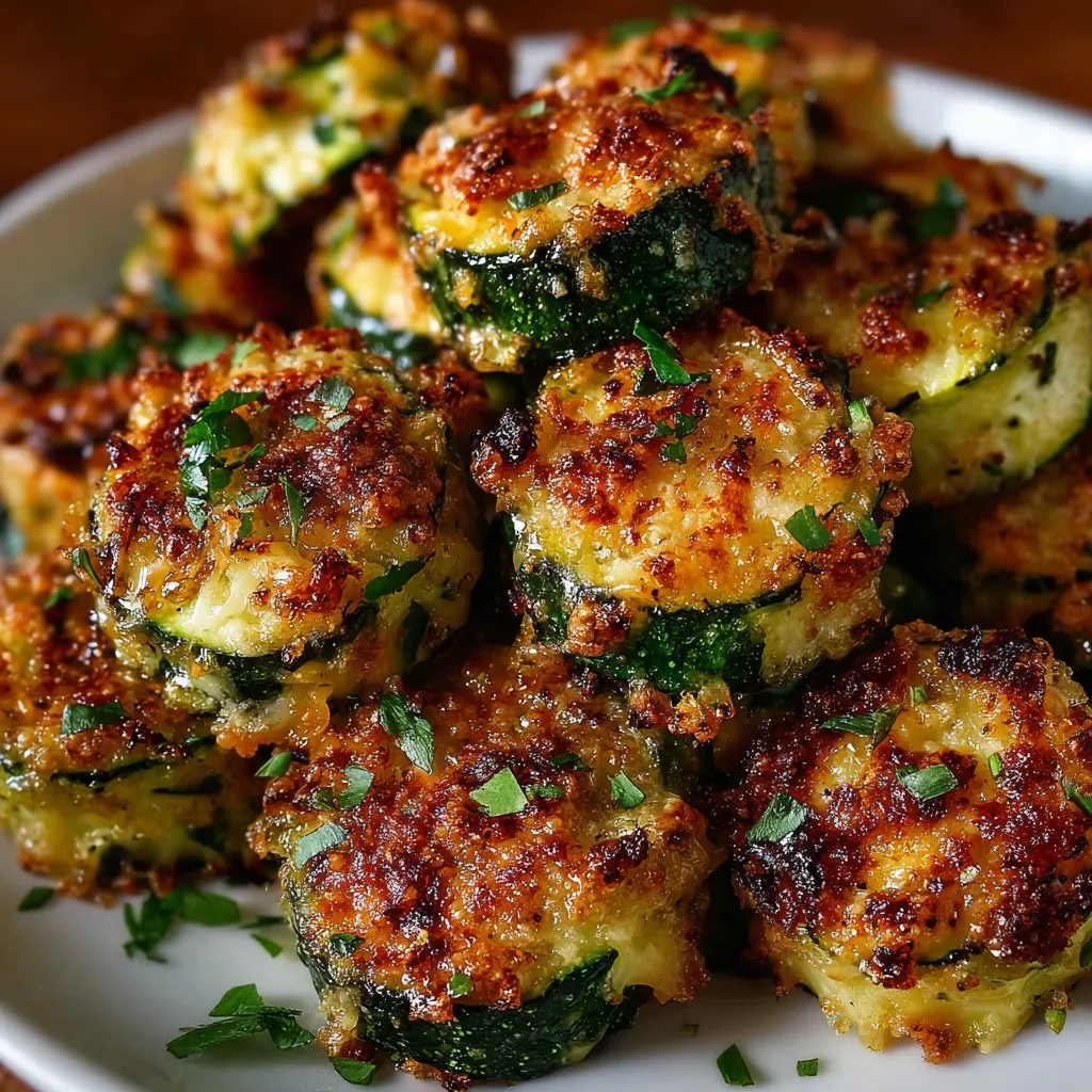 Golden brown crispy zucchini garlic bites served with dipping sauces on a plate.