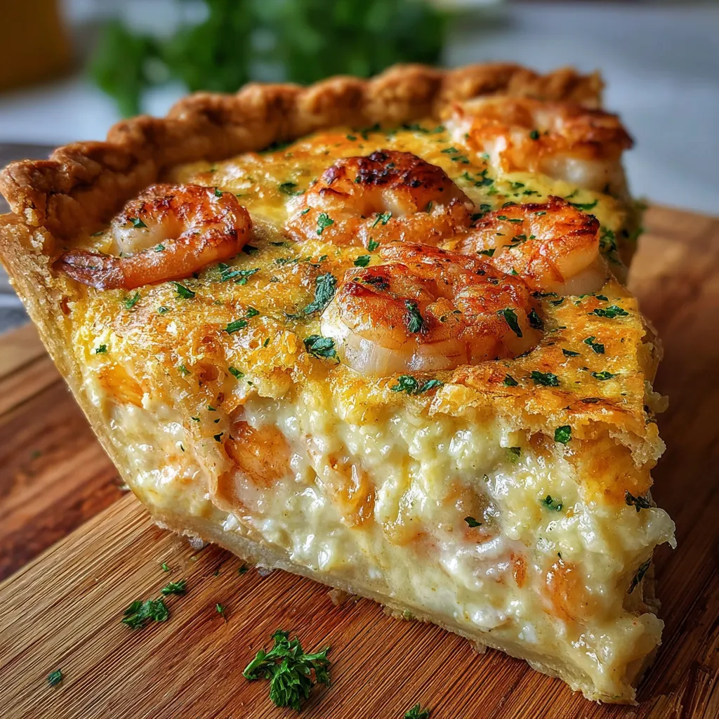 Florida Shrimp Pie in a golden crust, garnished with herbs and lemon zest
