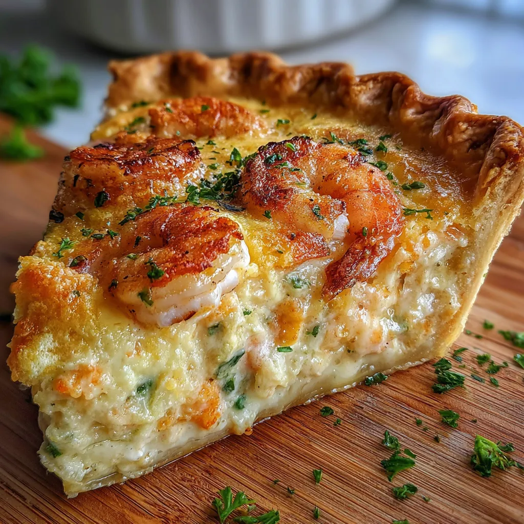 Florida Shrimp Pie in a golden crust, garnished with herbs and lemon zest