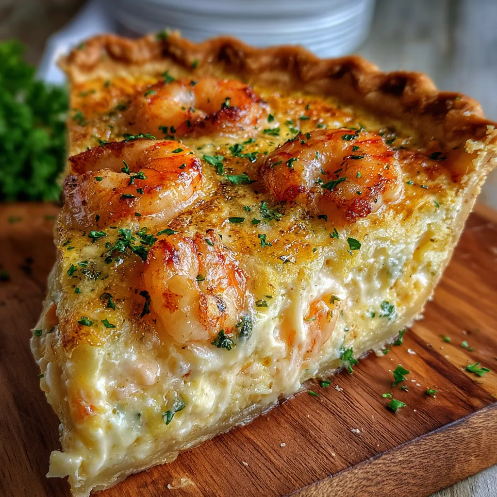 Florida Shrimp Pie in a golden crust, garnished with herbs and lemon zest