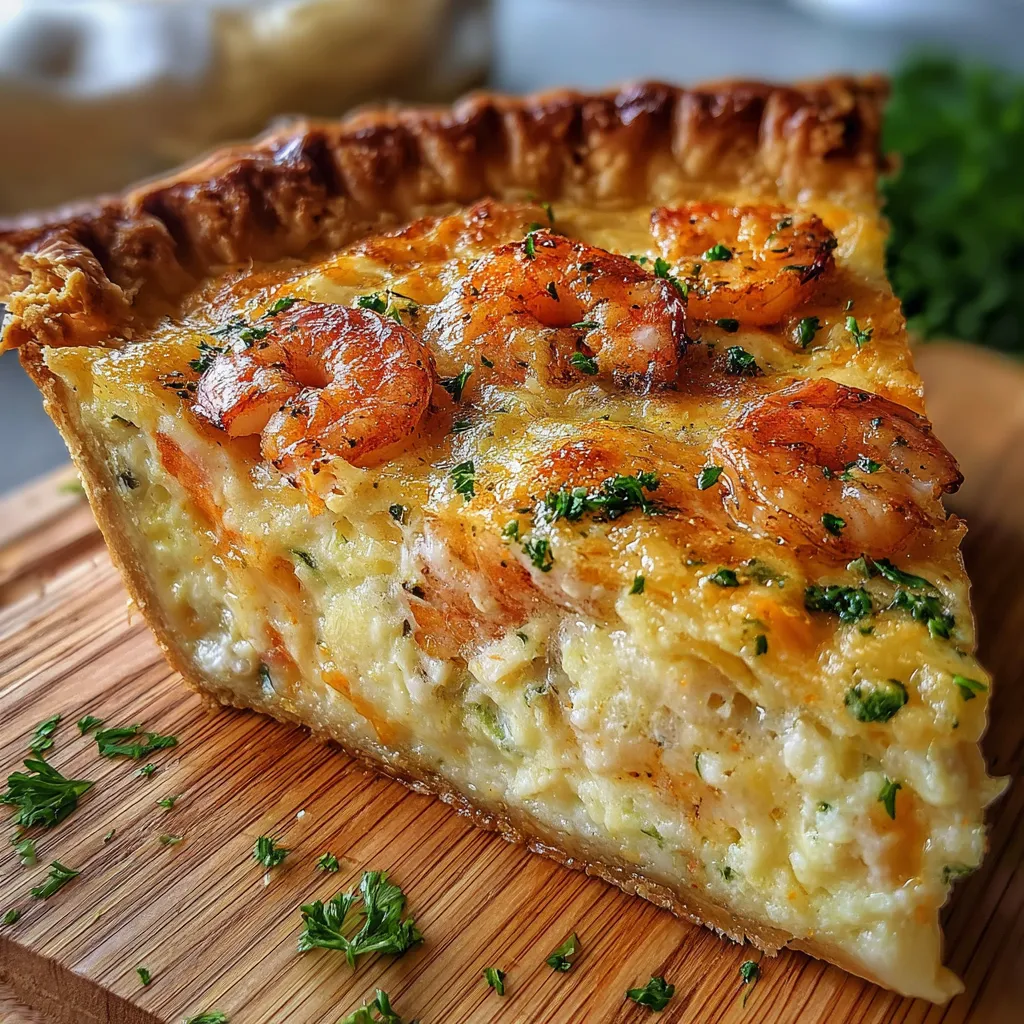 Florida Shrimp Pie in a golden crust, garnished with herbs and lemon zest