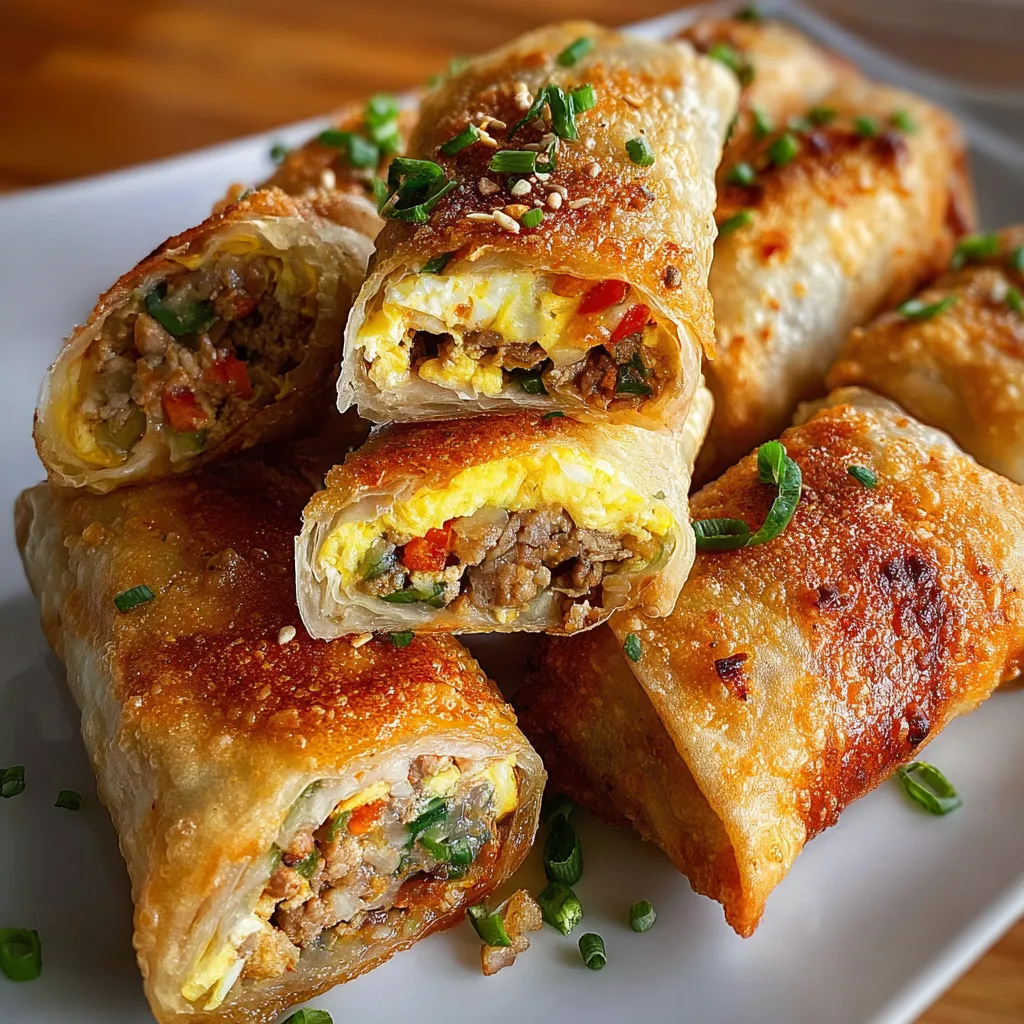 Freshly fried homemade egg rolls stacked on a plate with dipping sauces