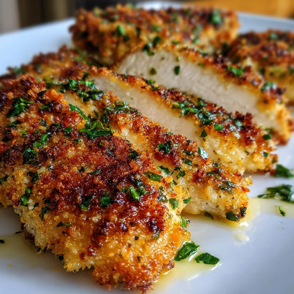 Crispy Longhorn Garlic Parmesan Crusted Chicken fresh out of the oven on a baking tray.