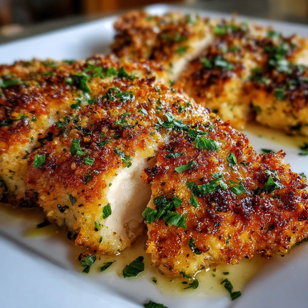 Crispy Longhorn Garlic Parmesan Crusted Chicken fresh out of the oven on a baking tray.