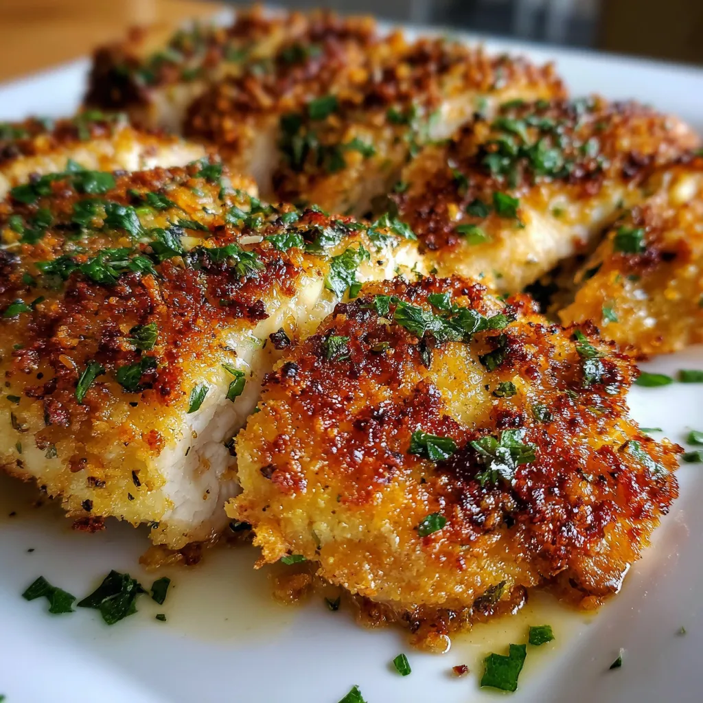 Crispy Longhorn Garlic Parmesan Crusted Chicken fresh out of the oven on a baking tray.