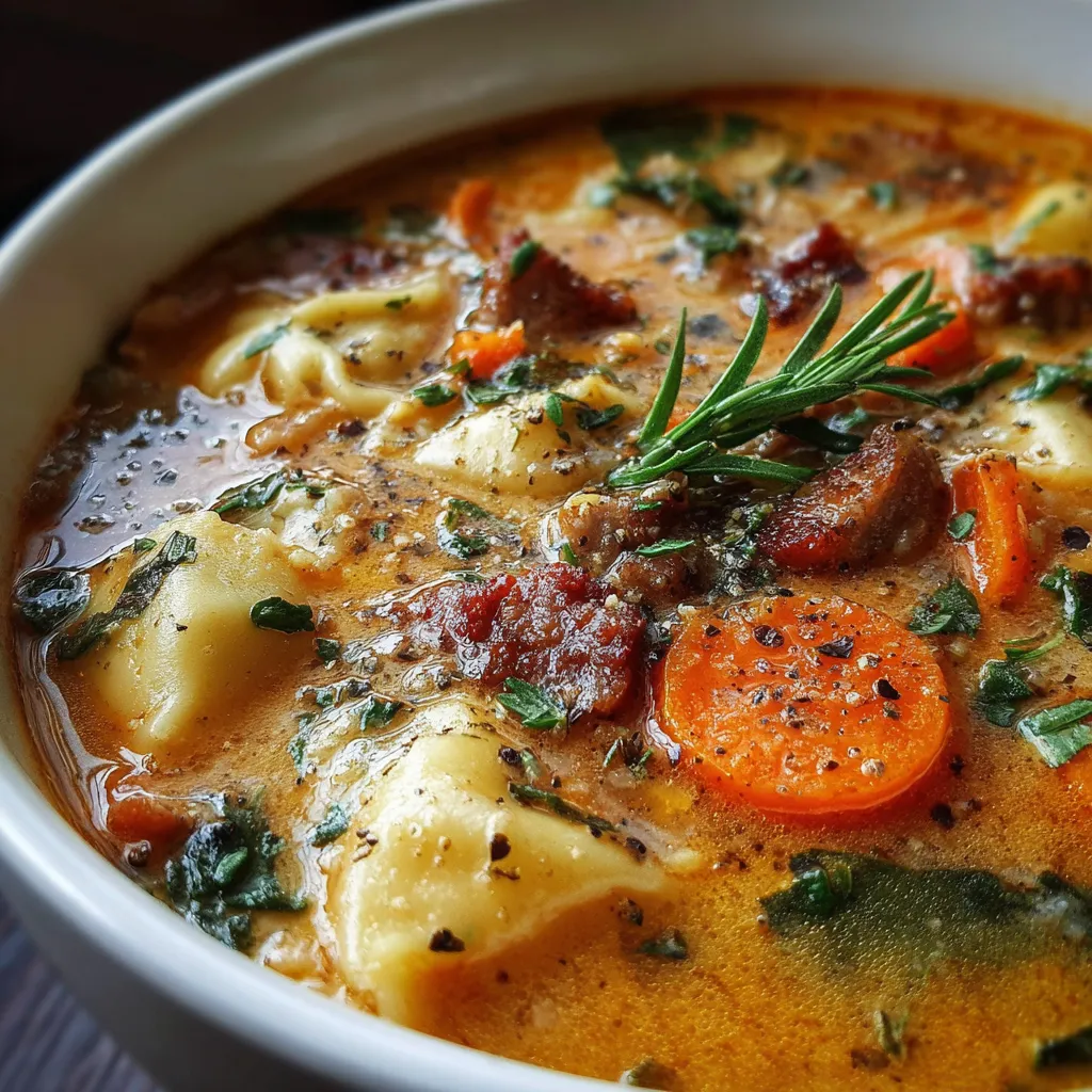 Bowl of My Most Requested Soup with sausage, vegetables, and pasta topped with Parmesan cheese