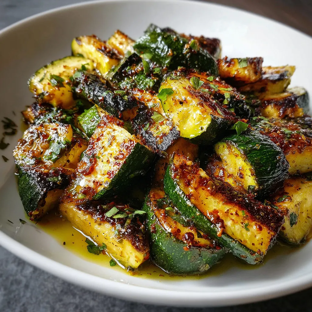 Roasted zucchini slices with golden edges topped with Parmesan and parsley on a baking sheet