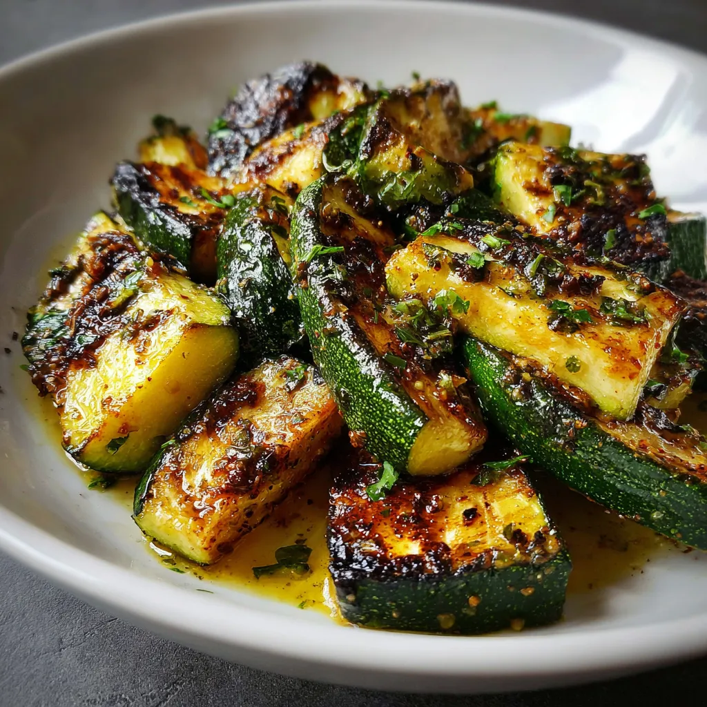 Roasted zucchini slices with golden edges topped with Parmesan and parsley on a baking sheet