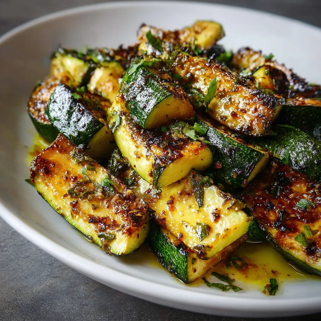 Roasted zucchini slices with golden edges topped with Parmesan and parsley on a baking sheet