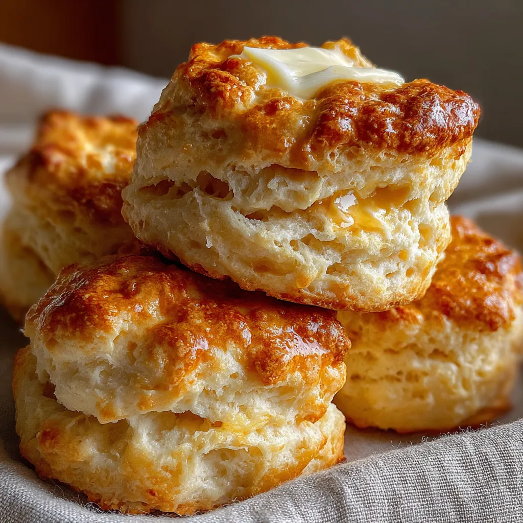 Freshly baked flaky sour cream biscuits on a parchment-lined tray