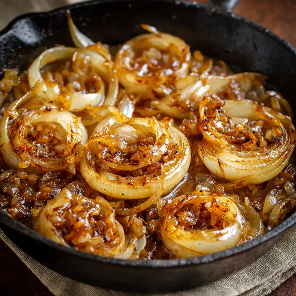 Golden caramelized Tennessee Onions served in a skillet