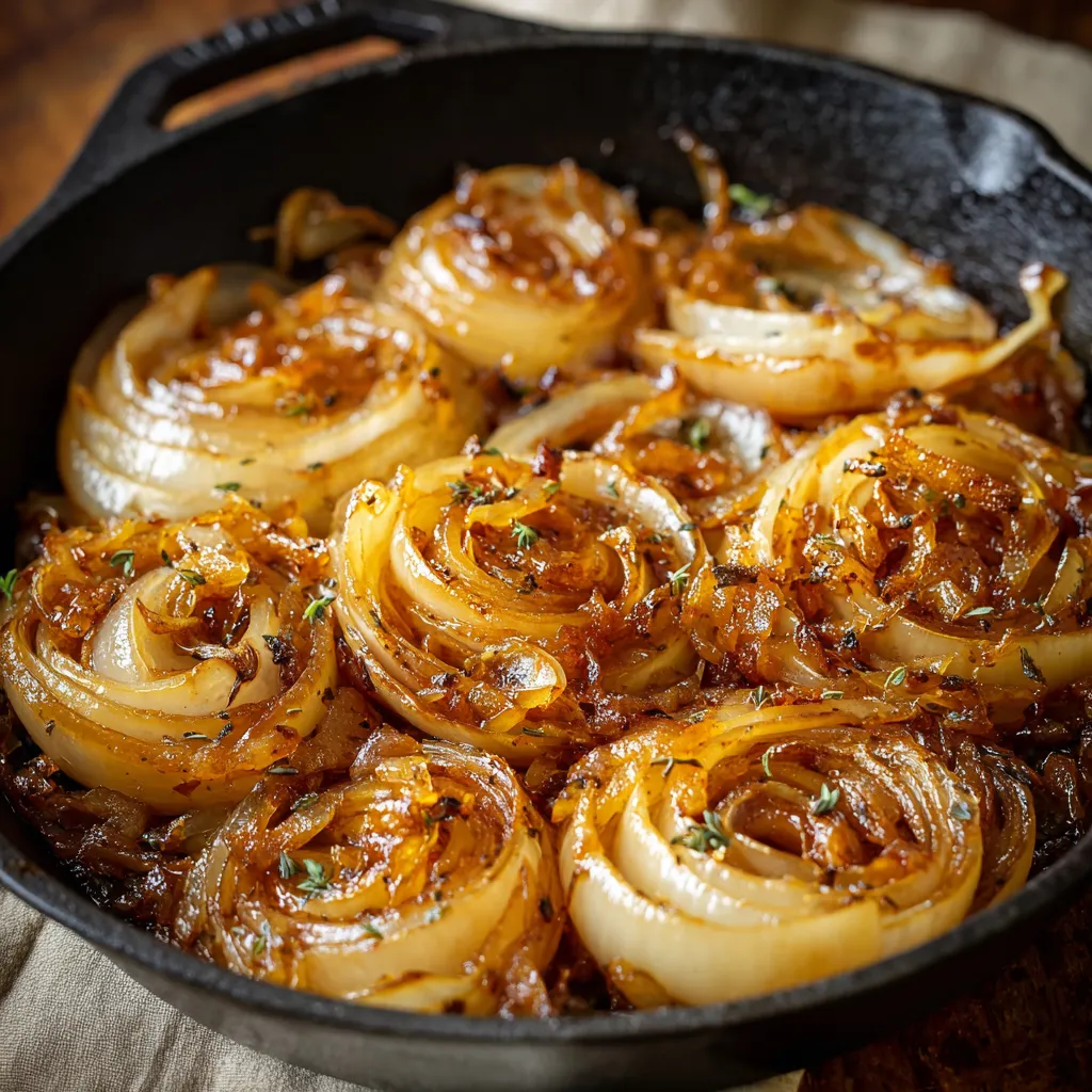 Golden caramelized Tennessee Onions served in a skillet