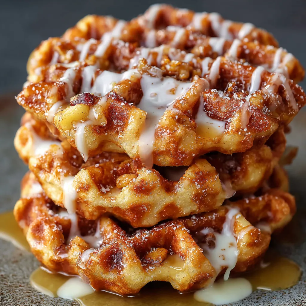 Crispy apple fritter waffle donuts topped with cinnamon sugar and glaze