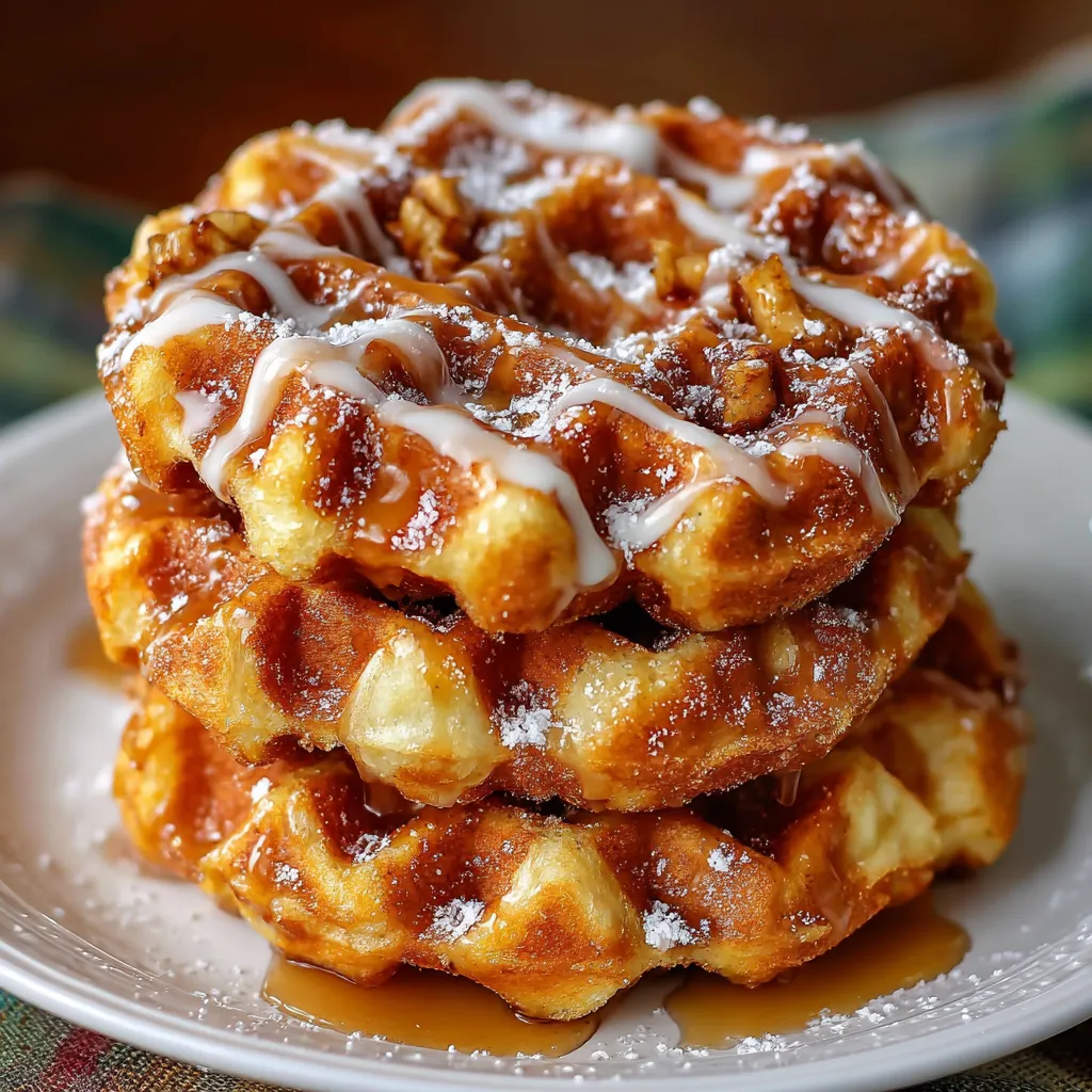 Crispy apple fritter waffle donuts topped with cinnamon sugar and glaze