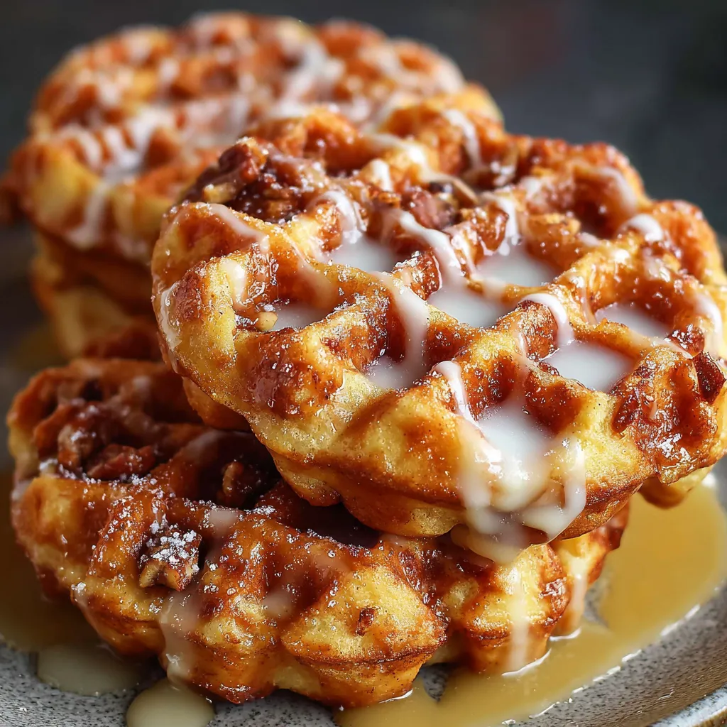 Crispy apple fritter waffle donuts topped with cinnamon sugar and glaze