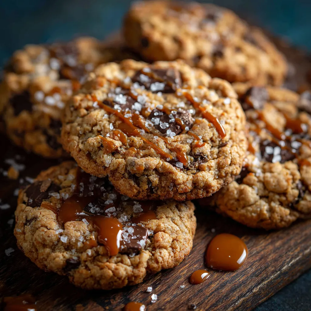 Carmelita Cookies stacked on a cooling rack, with visible caramel swirls and chocolate chips.
