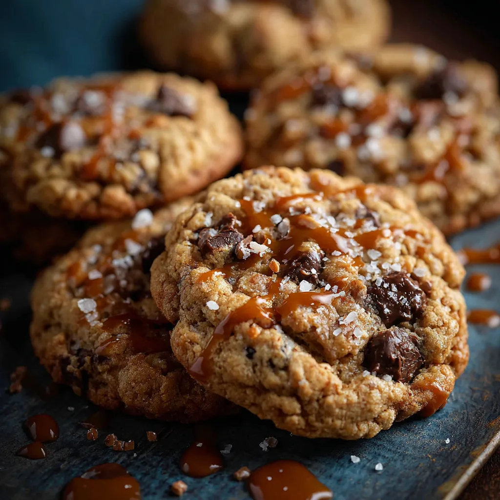Carmelita Cookies stacked on a cooling rack, with visible caramel swirls and chocolate chips.