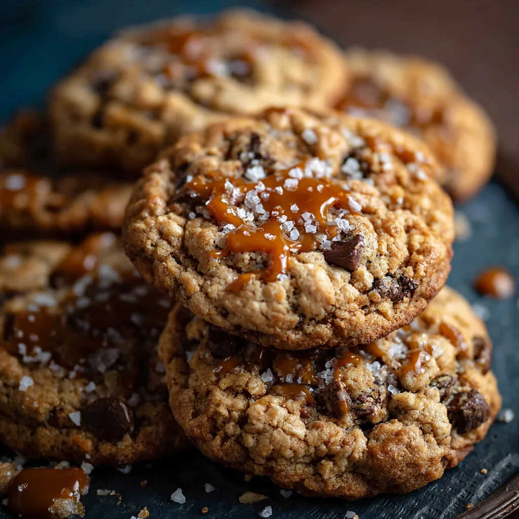 Carmelita Cookies stacked on a cooling rack, with visible caramel swirls and chocolate chips.