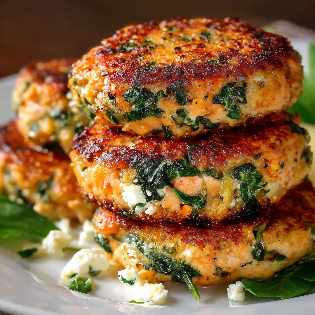Crispy golden salmon cakes served with lemon wedges and fresh spinach