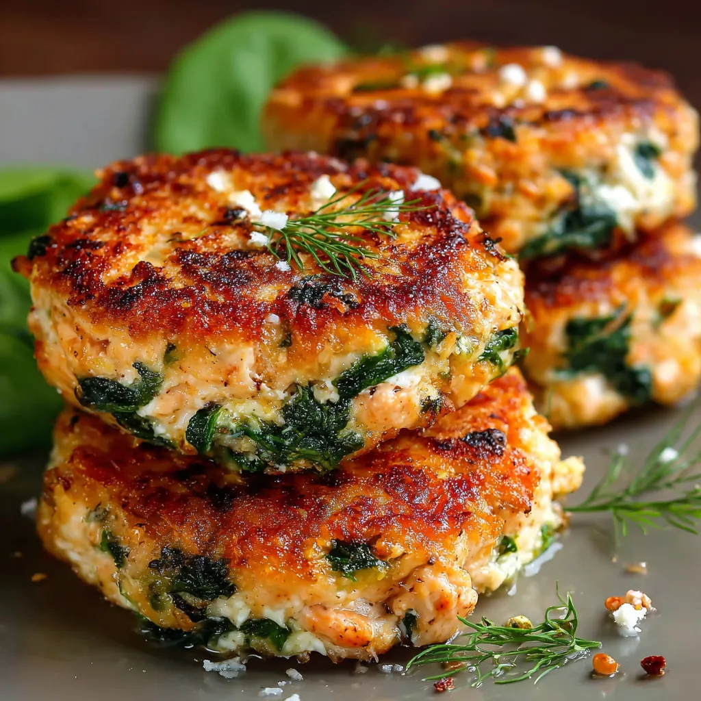 Crispy golden salmon cakes served with lemon wedges and fresh spinach