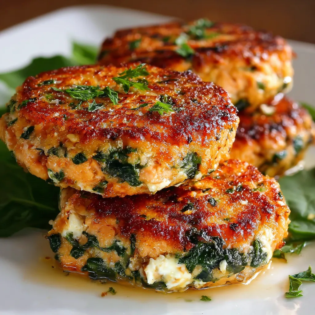Crispy golden salmon cakes served with lemon wedges and fresh spinach