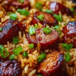 One Pan Sweet and Tangy Barbecue Sausage Rice