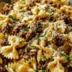 Garlic Butter Bowtie Pasta with Ground Beef
