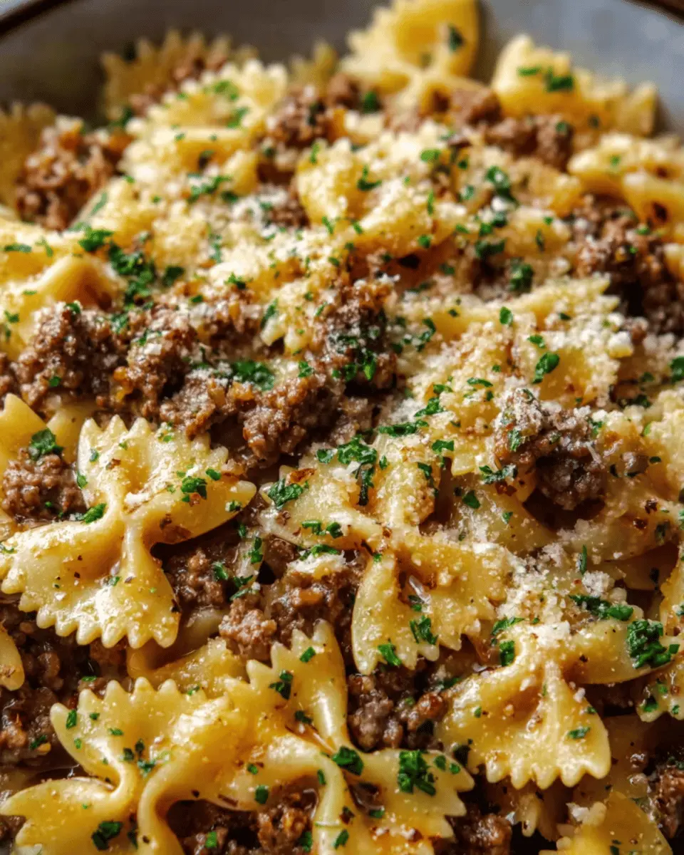 Garlic Butter Bowtie Pasta with Ground Beef