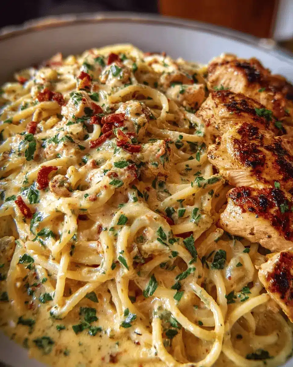 Garlic Parmesan Chicken Spaghetti in Spicy Cajun Cream Sauce