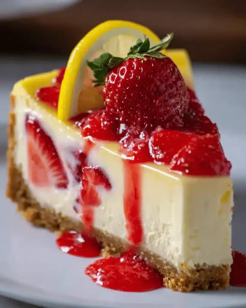 Refreshing Lemon Strawberry Cheesecake